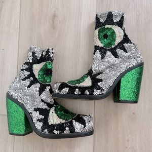 Discount Universe Sequin Embellished Green & Silver Eye Heeled Ankle Boots